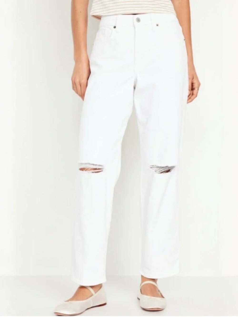 Old Navy High Rise OG Loose Distressed Straight Leg Jeans, White size 10